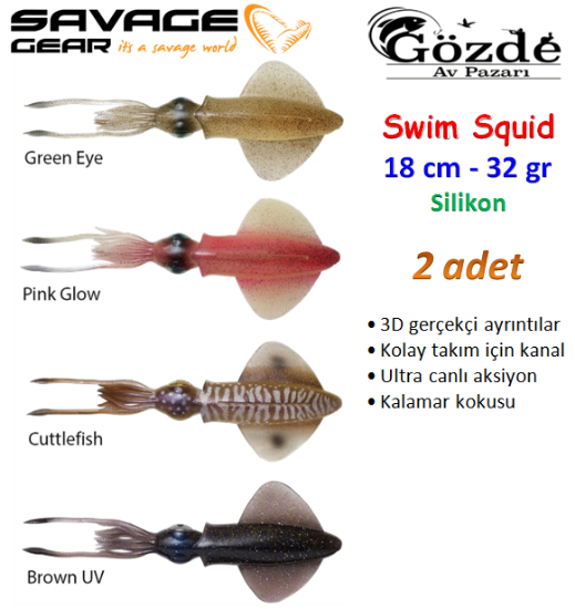 Savage gear Swim Squid 18 cm 32 gr 2 Adet Silikon Yem  resmi
